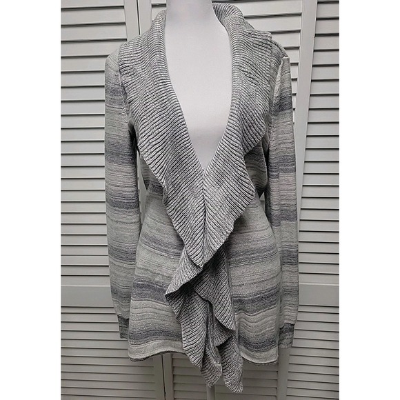 White House Black Market Sweaters - White House Black Market Silver Gray Striped Metallic Open Cardigan Sweater SZ S